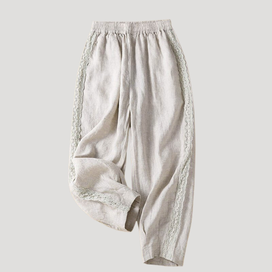Women’s Linen Pants Tapered Elastic Waist Casual Cropped Loose Summer