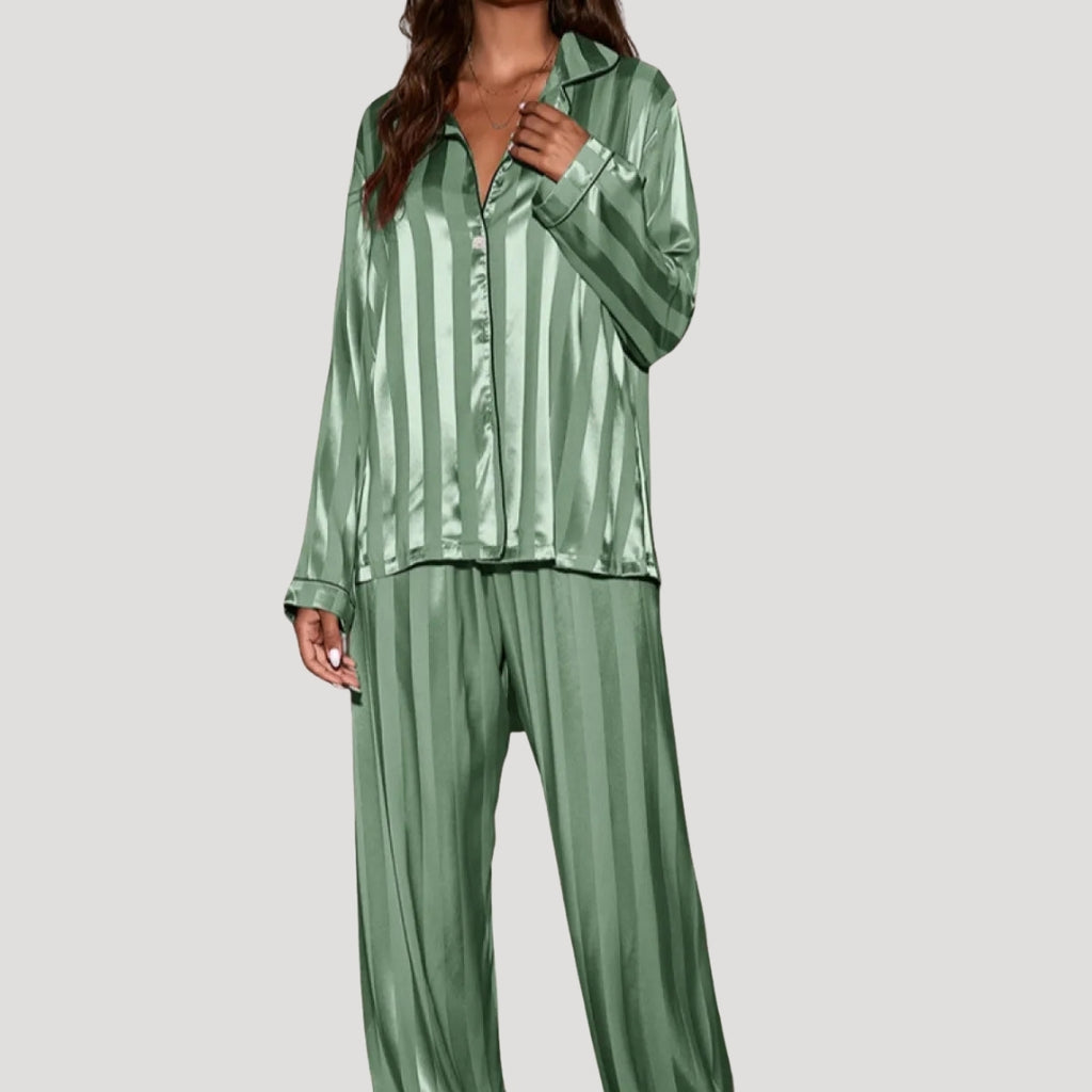 Women’s Satin Pajama Set Button Up Long Sleeve Sleepwear