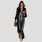 Women’s Formal Dress Sequin Maxi Long Sleeve V Neck