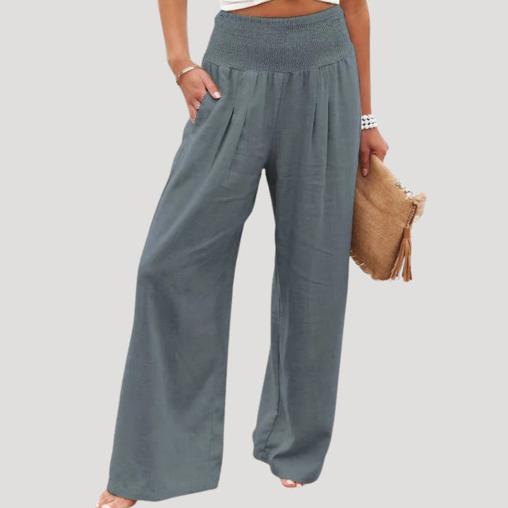 Dámske Nohavice Široké S Vysokým Pásom Letné Ležérne