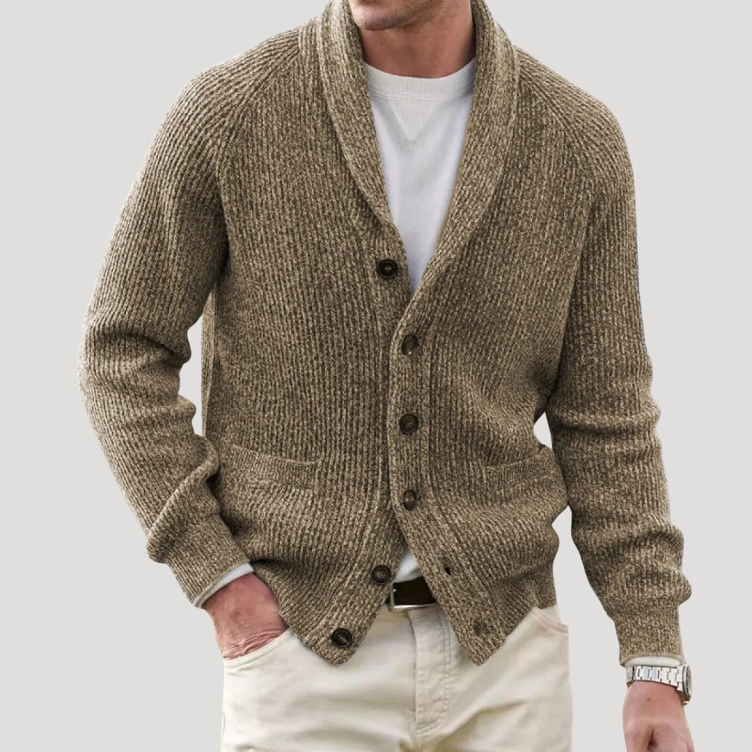 Men Ribbed Knit Cardigan Button Front Long Sleeve Classic Fit
