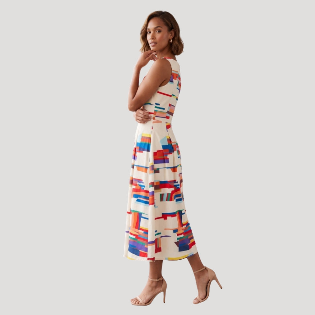 Women’s Summer Dress A Line Midi Sleeveless Printed