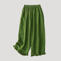 Women’s Wide Leg Pants Cropped Linen Elastic Waist Ruffle Hem Relaxed