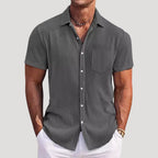 Men’s Ribbed Short Sleeve Button Shirt Casual Summer Top
