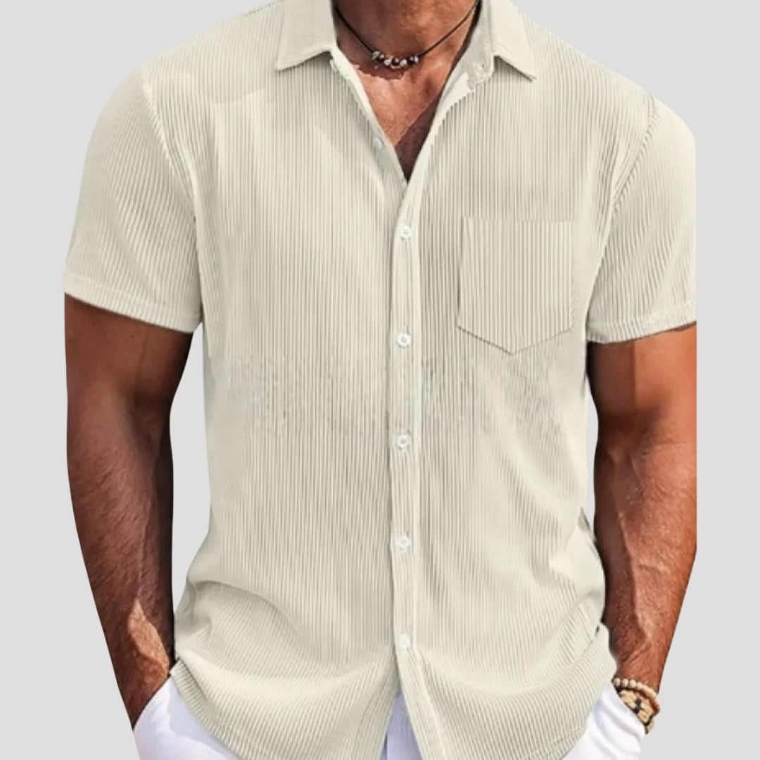 Men’s Ribbed Short Sleeve Button Shirt Casual Summer Top