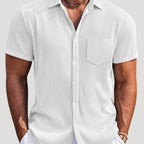 Men’s Ribbed Short Sleeve Button Shirt Casual Summer Top