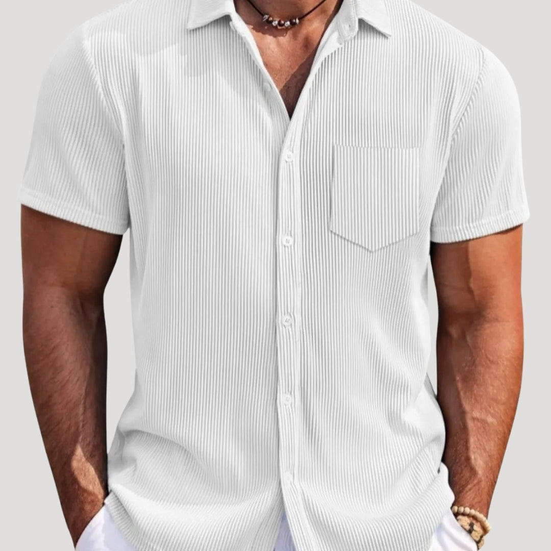 Men’s Ribbed Short Sleeve Button Shirt Casual Summer Top
