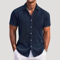 Men’s Ribbed Short Sleeve Button Shirt Casual Summer Top