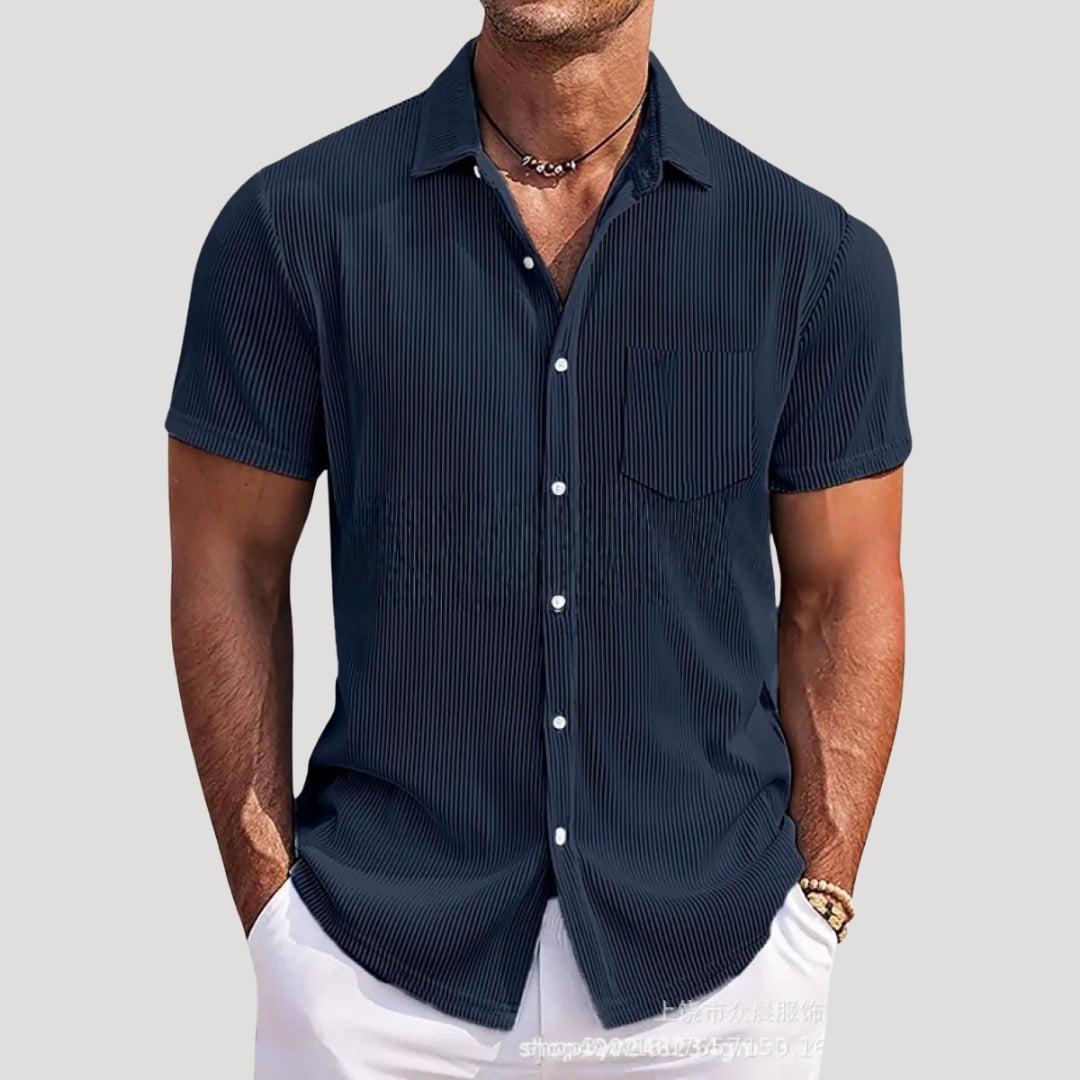 Men’s Ribbed Short Sleeve Button Shirt Casual Summer Top