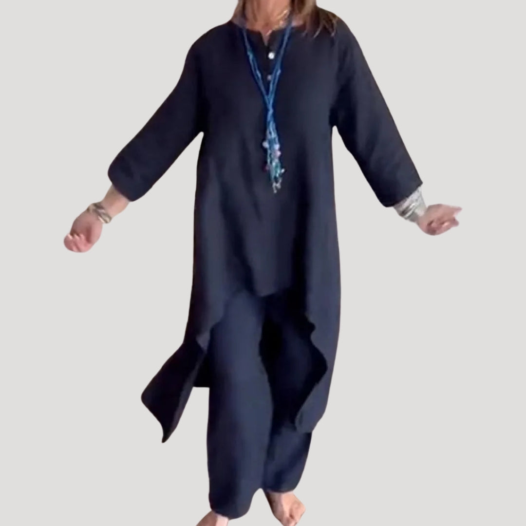 Women’s Linen Two Piece Lounge Set Relaxed Tunic Outfit