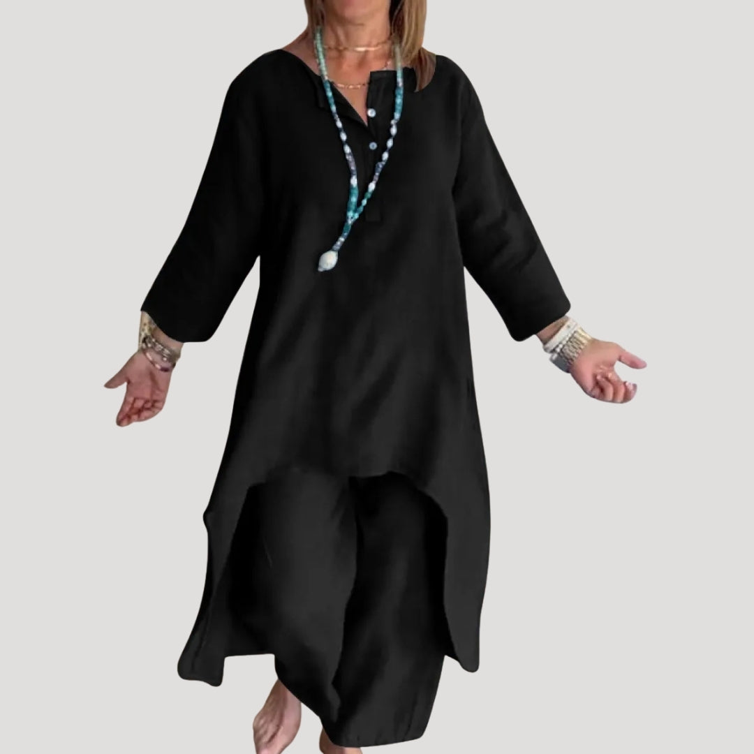 Women’s Linen Two Piece Lounge Set Relaxed Tunic Outfit