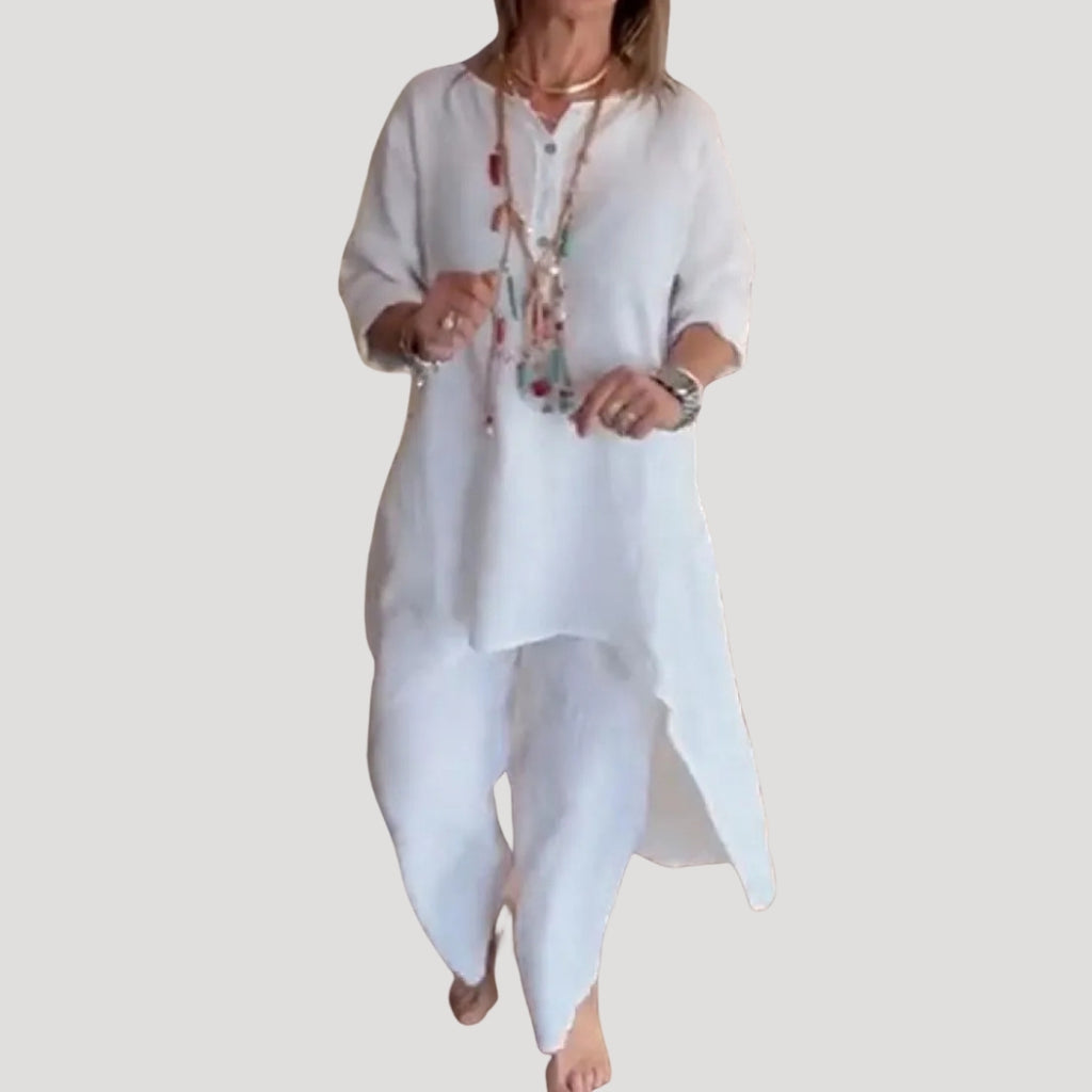 Women’s Linen Two Piece Lounge Set Relaxed Tunic Outfit