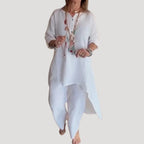 Women’s Linen Two Piece Lounge Set Relaxed Tunic Outfit