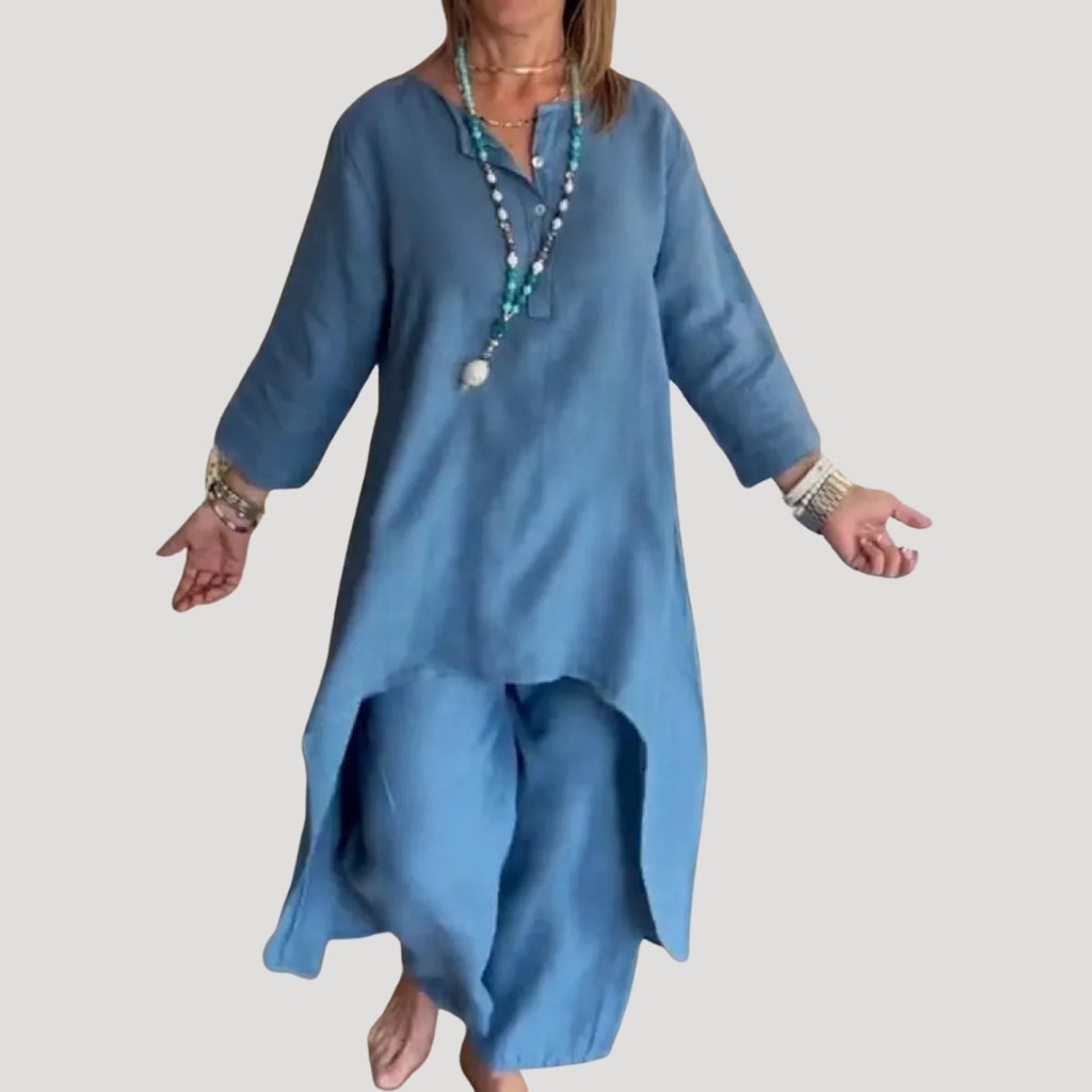 Women’s Linen Two Piece Lounge Set Relaxed Tunic Outfit
