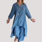 Women’s Linen Two Piece Lounge Set Relaxed Tunic Outfit