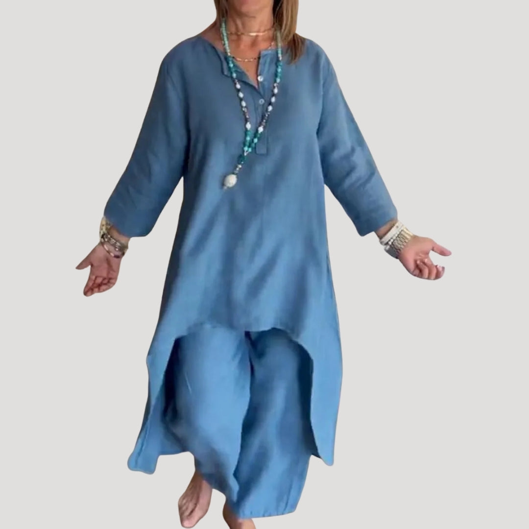 Women’s Linen Two Piece Lounge Set Relaxed Tunic Outfit