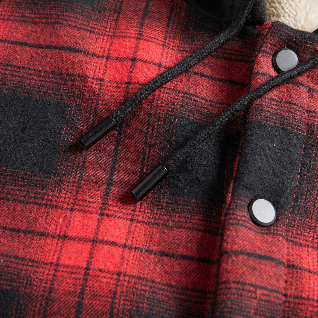 Men’s Red Plaid Flannel Hooded Sherpa Jacket