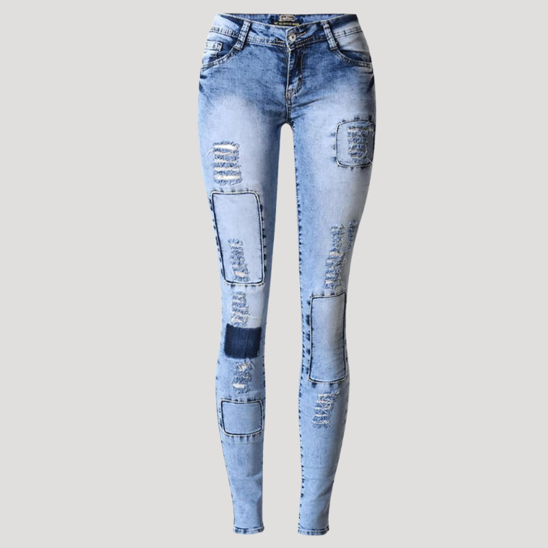 Dámske Rifle Skinny S Vysokým Pásom Roztrhané Svetlé