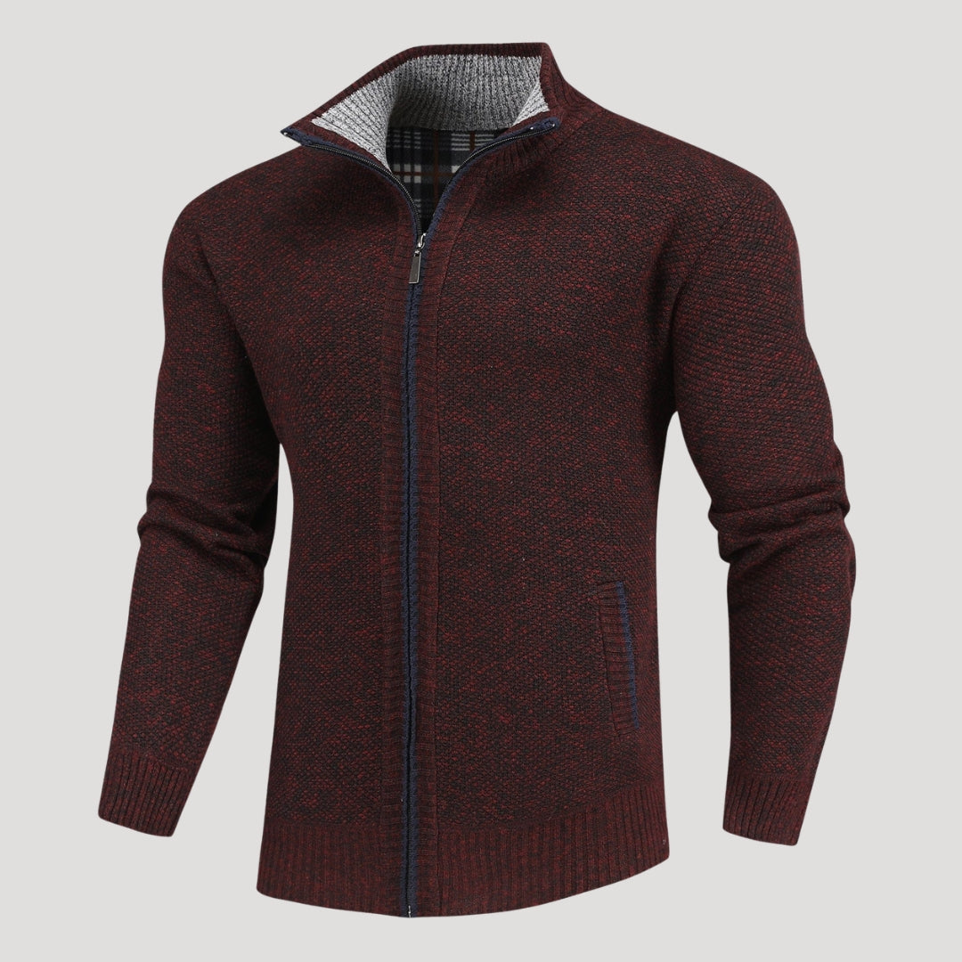 Men’s Full Zip Knit Sweater Jacket Casual Stand Collar Coat