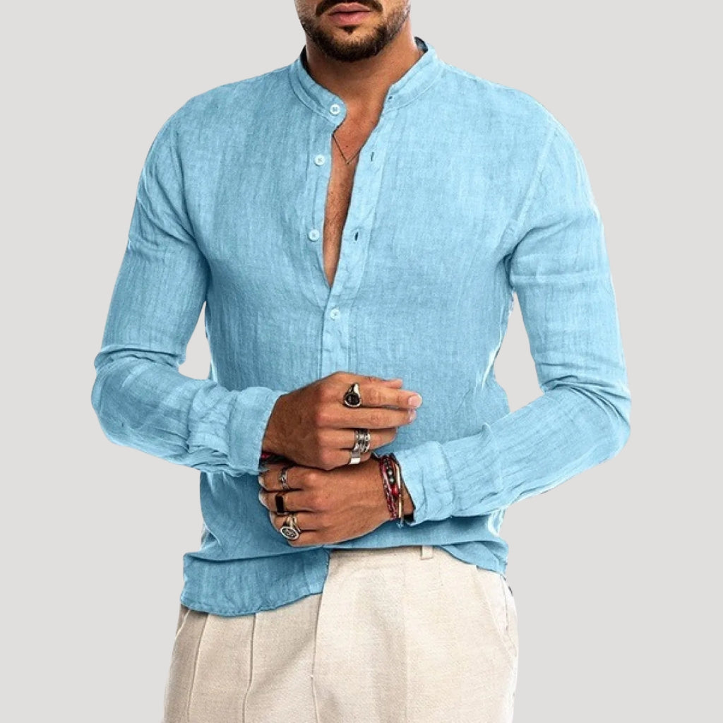 Men’s Linen Shirt Long Sleeve Button Henley Top