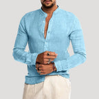Men’s Linen Shirt Long Sleeve Button Henley Top