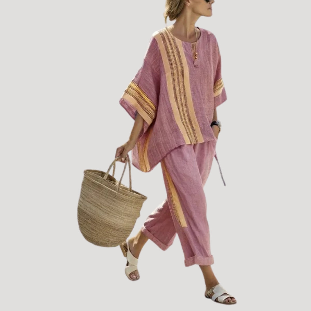 Women’s Striped Linen Blend Co Ord Set Relaxed Fit