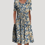 Women’s Summer Dress Floral Midi Casual Short Sleeve