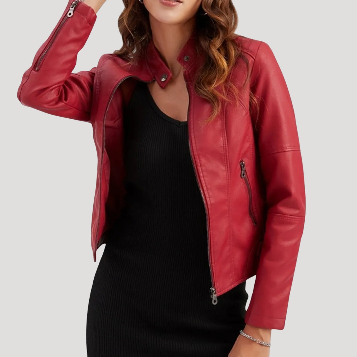Women’s Faux Leather Biker Jacket Zip Front Moto Coat