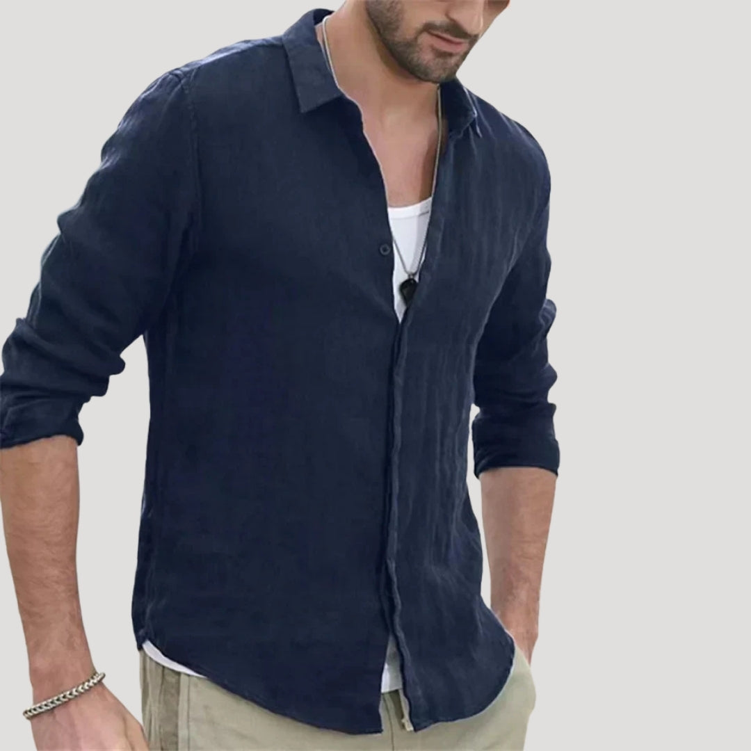 Mens Linen Shirt Button Down Long Sleeve Casual