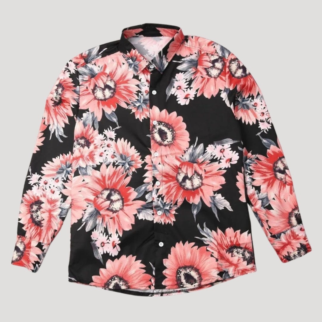 Men’s Slim Fit Patterned Shirt Long Sleeve Button Down Top