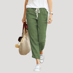 Women’s Linen Blend Drawstring Trousers Relaxed Casual Fit