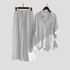 Women’s Linen Shirt Wide Leg Pants Matching Two Piece Set