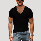 Men’s V Neck T Shirt Slim Fit Short Sleeve Casual Top