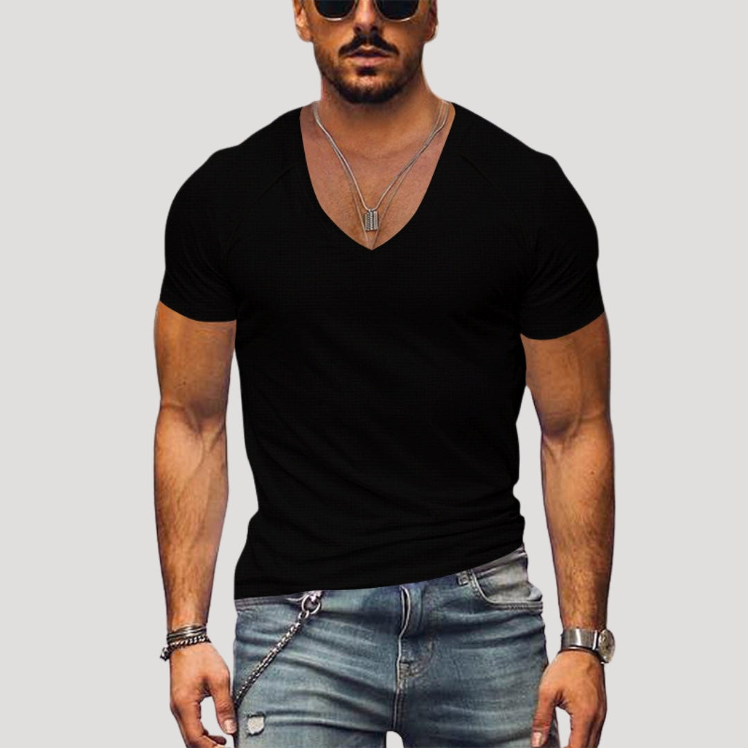 Men’s V Neck T Shirt Slim Fit Short Sleeve Casual Top