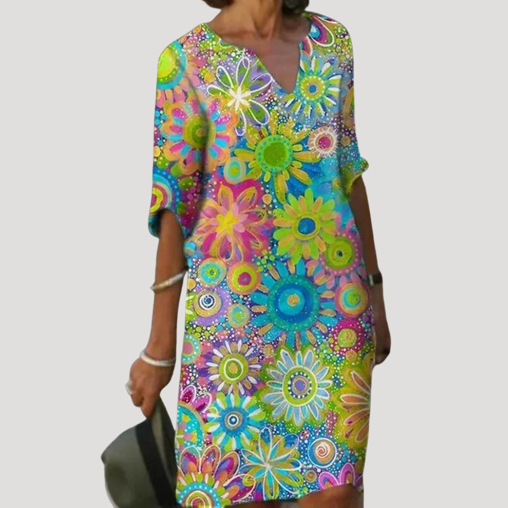 Women’s Floral Dress V Neck Short Sleeve Midi
