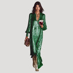 Women’s Formal Dress Sequin Maxi Long Sleeve V Neck