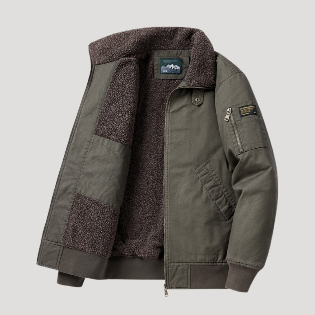 Men’s Fleece Bomber Jacket Zip Up Relaxed Fit Outerwear Coat