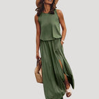Women’s Sleeveless Maxi Dress Side Slit Casual Loose Sundress