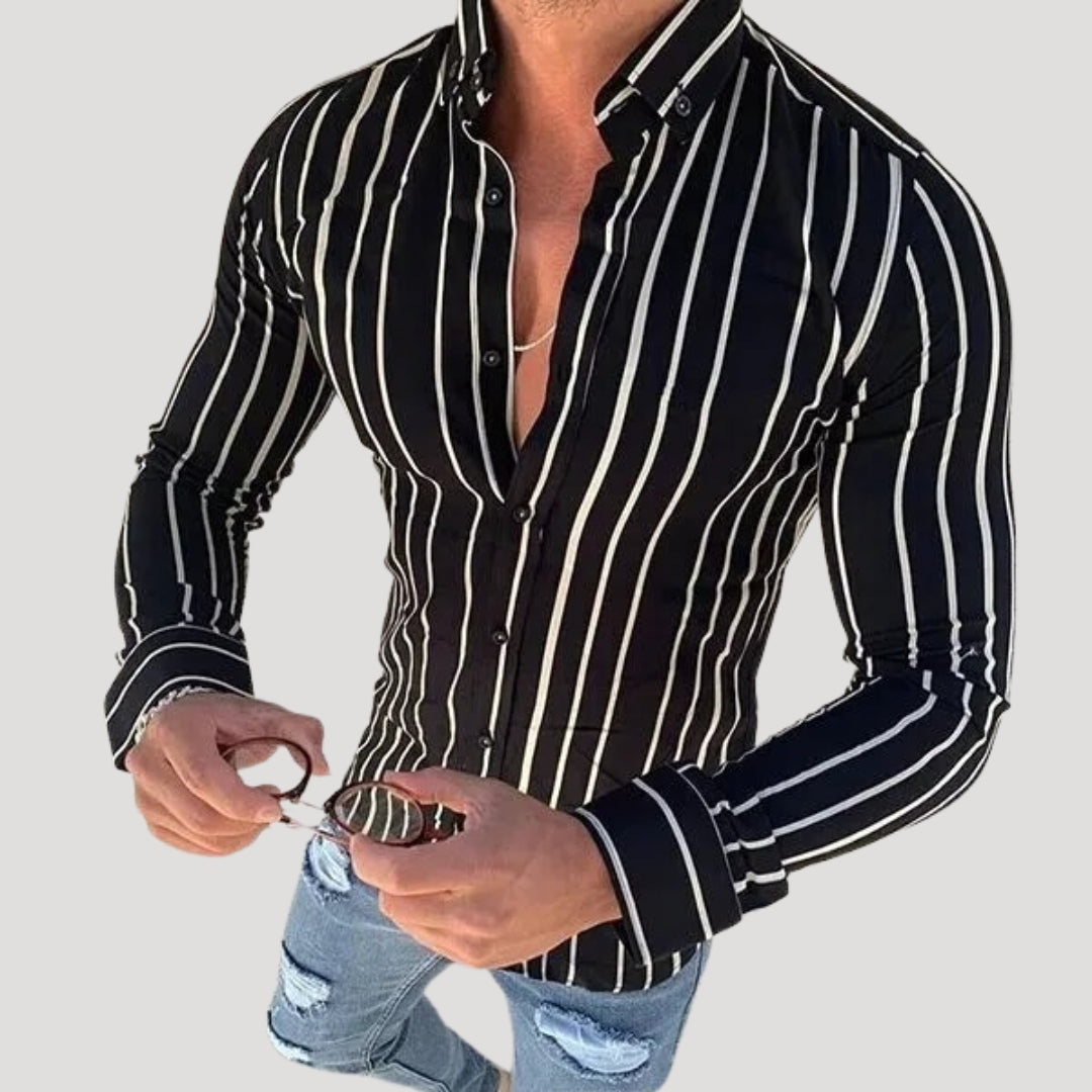 Men’s Slim Fit Patterned Shirt Long Sleeve Button Down Top