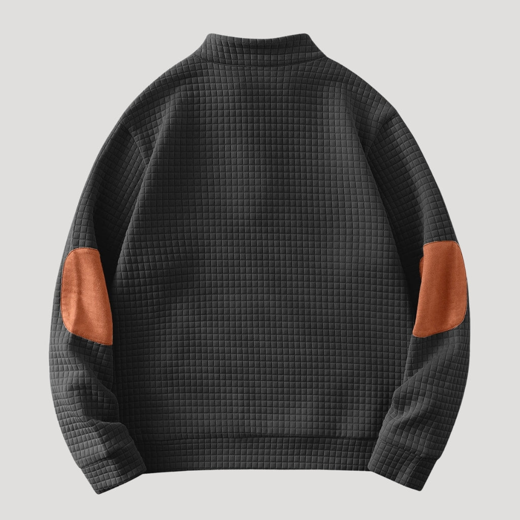 Men’s Textured Button Collar Sweatshirt Casual Pullover Top