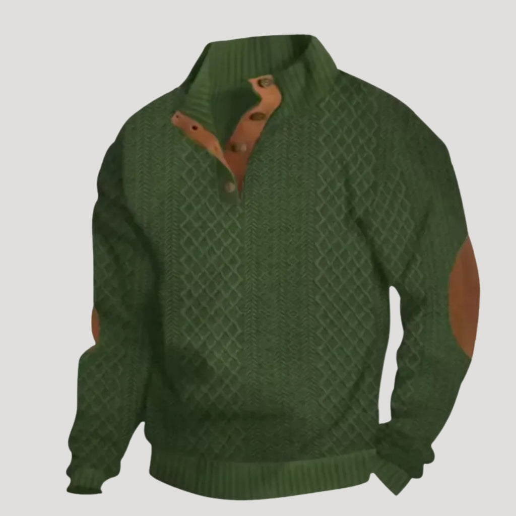 Men’s Knit Sweater Henley Button Textured Long Sleeve