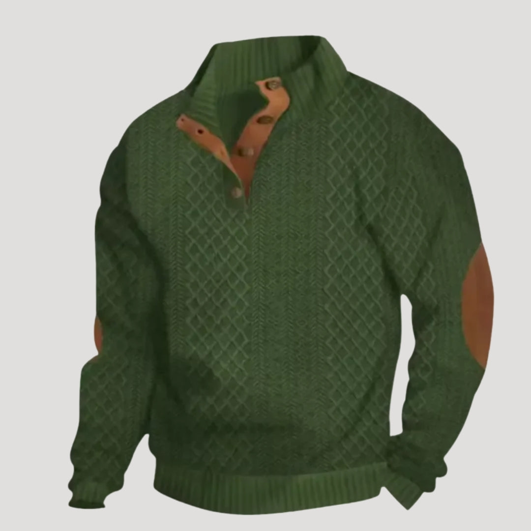 Men’s Knit Sweater Henley Button Textured Long Sleeve