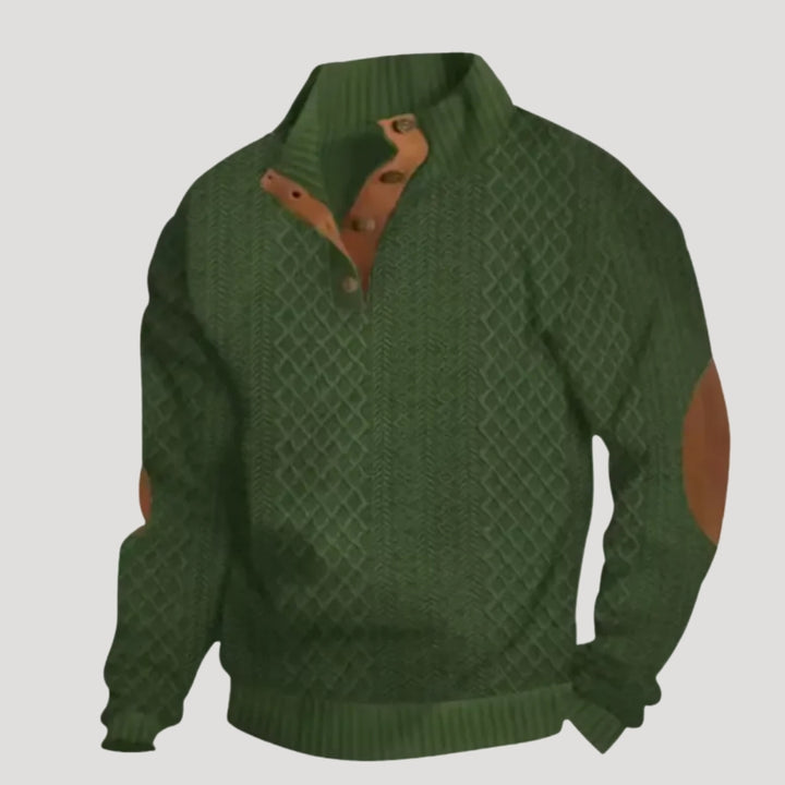 Men’s Knit Sweater Henley Button Textured Long Sleeve