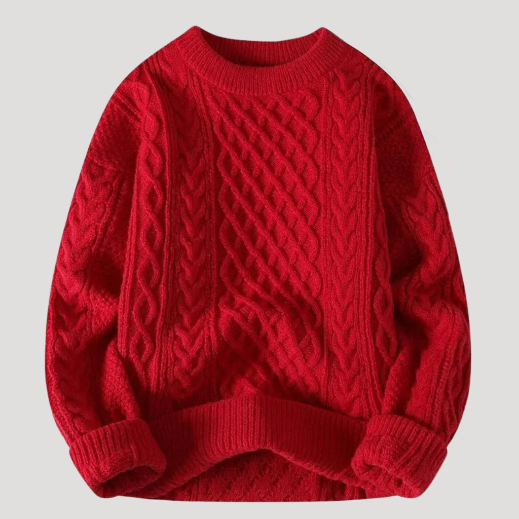Men’s Cable Knit Sweater Relaxed Fit Crewneck Pullover Top