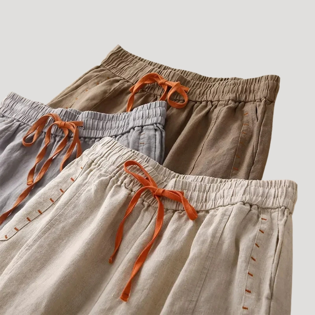 Women’s Linen Pants Wide Leg Drawstring Elastic Waist