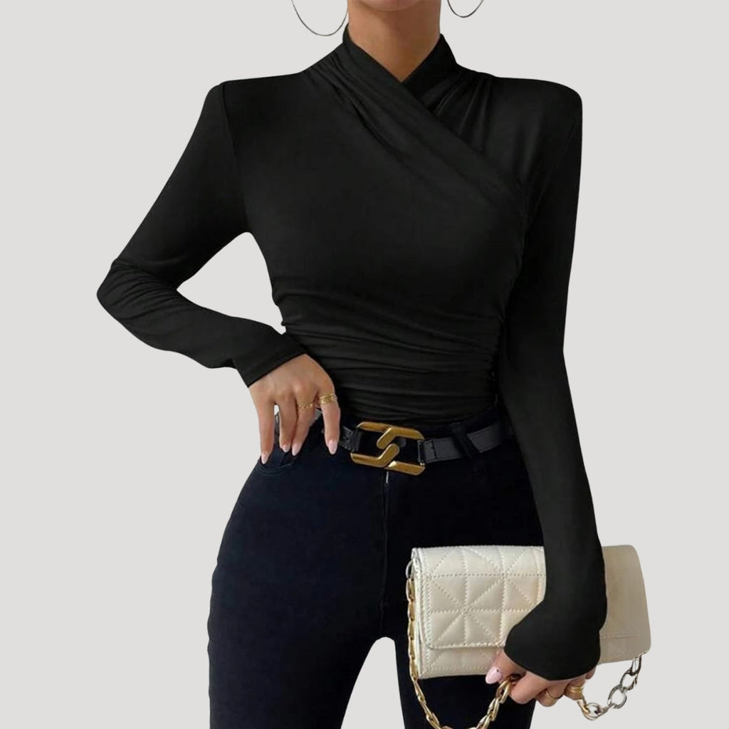 Women’s Long Sleeve Ruched Top Slim Fit Stretch Blouse