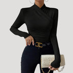 Women’s Long Sleeve Ruched Top Slim Fit Stretch Blouse