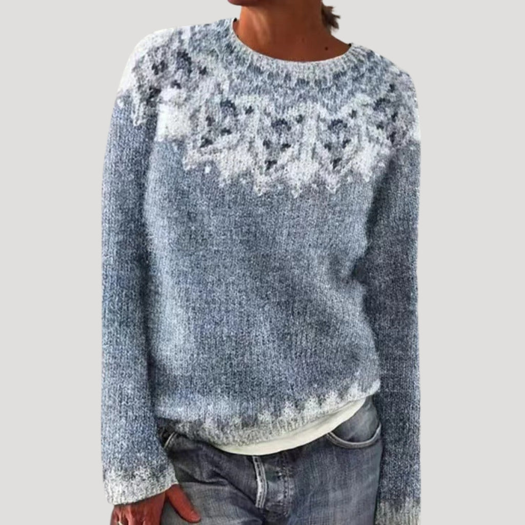 Women’s Fair Isle Knit Sweater Round Neck Pullover Top