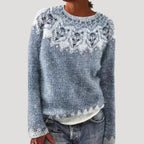 Women’s Fair Isle Knit Sweater Round Neck Pullover Top