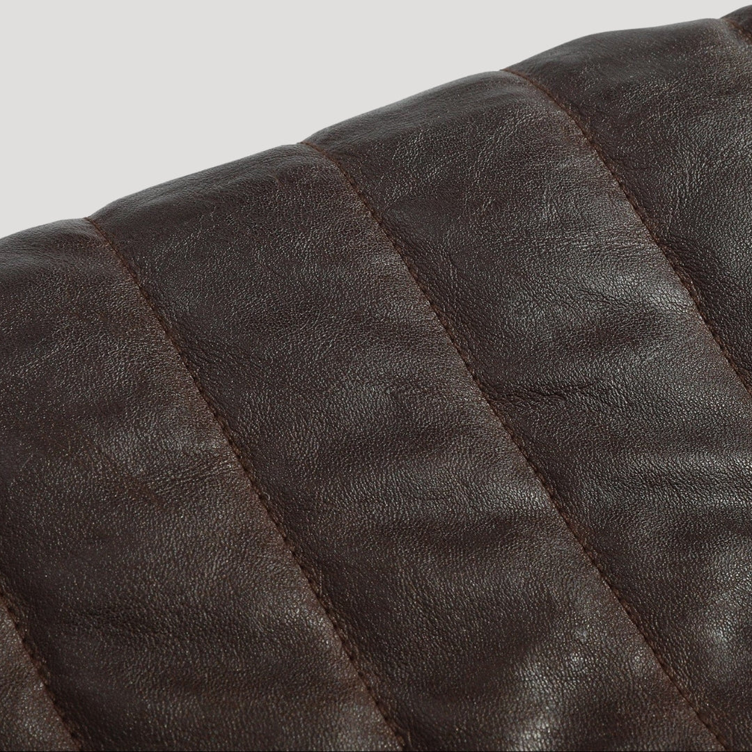 Men’s Brown Quilted Leather Jacket With Stand Collar